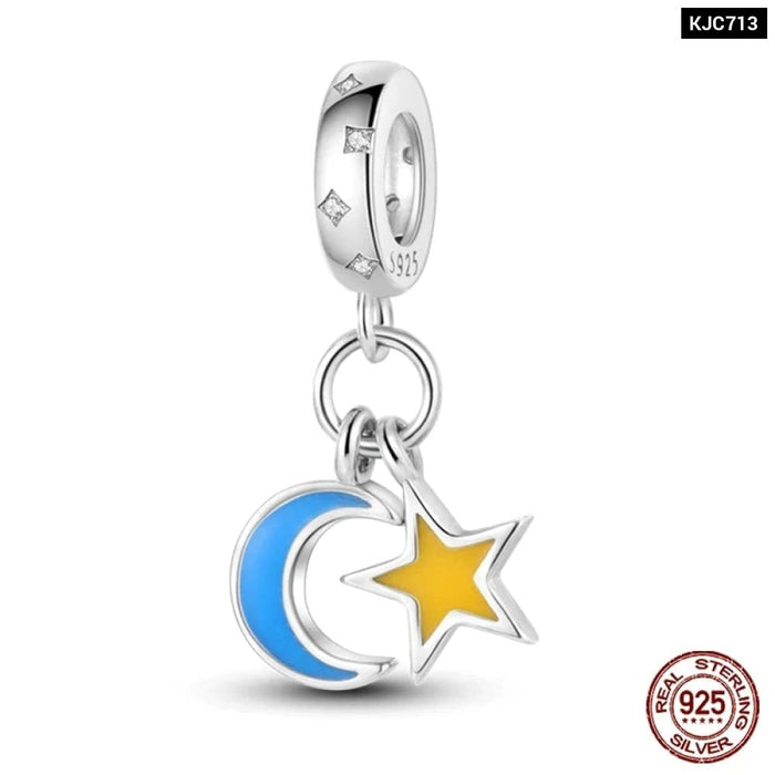 Womens 925 Sterling Silver Sparkling Zircon Star Moon