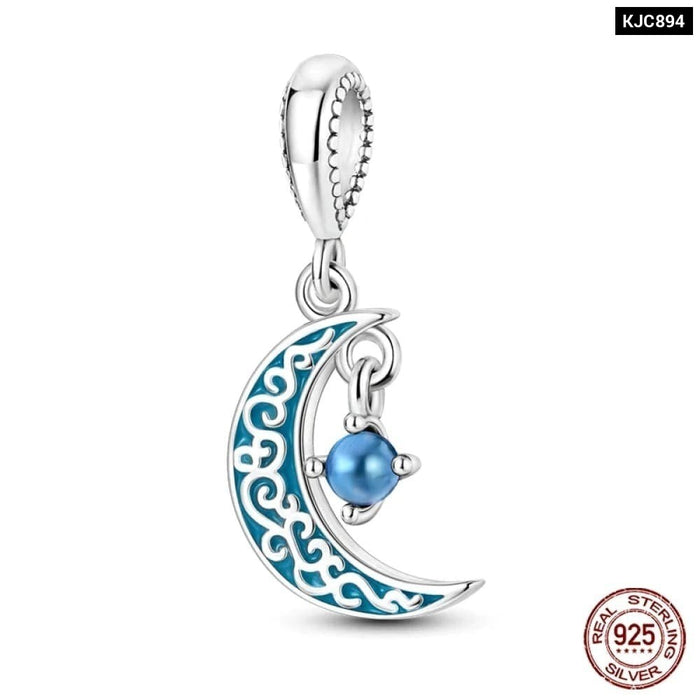 Womens 925 Sterling Silver Sparkling Zircon Star Moon