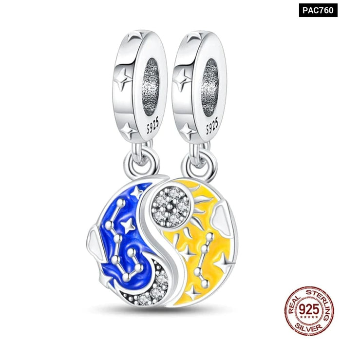 Womens 925 Sterling Silver Sparkling Zircon Star Moon