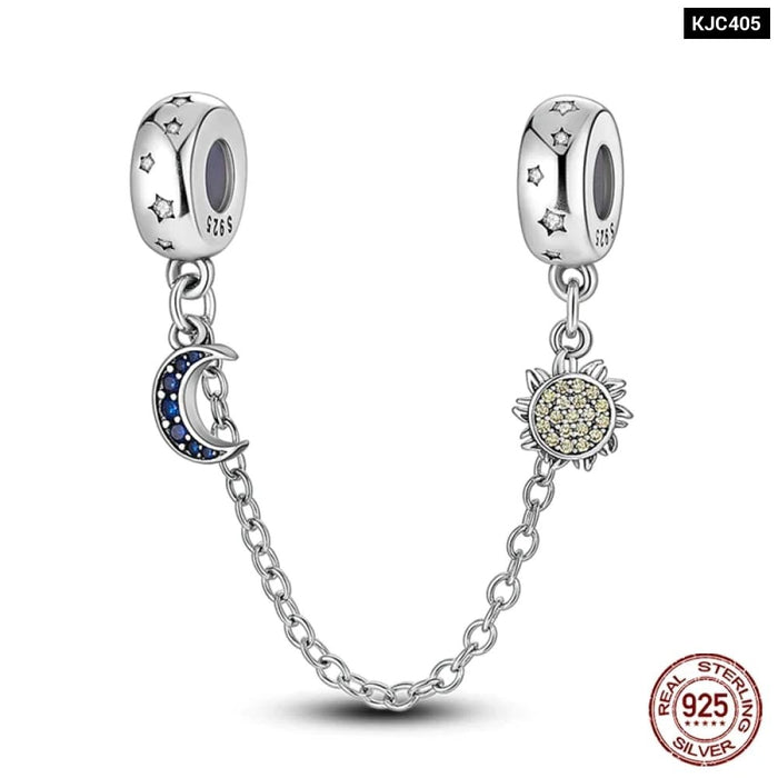 Womens 925 Sterling Silver Sparkling Zircon Star Moon