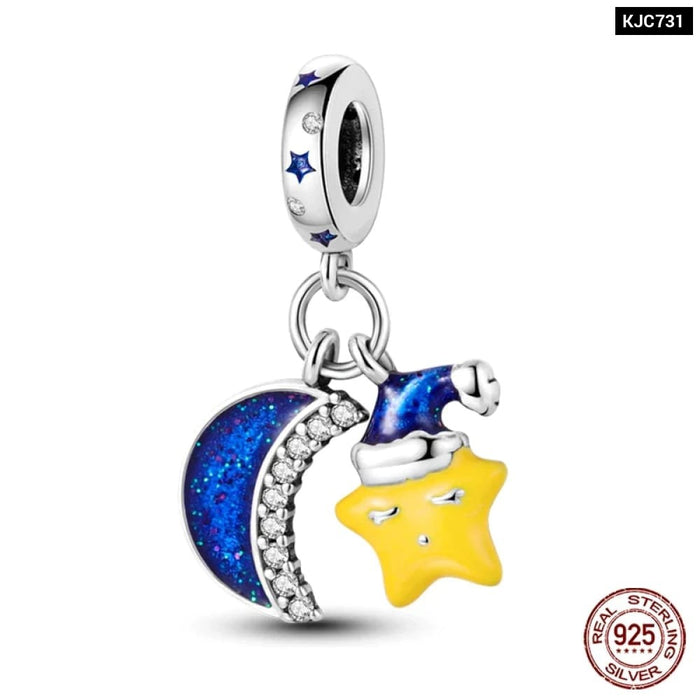 Womens 925 Sterling Silver Sparkling Zircon Star Moon