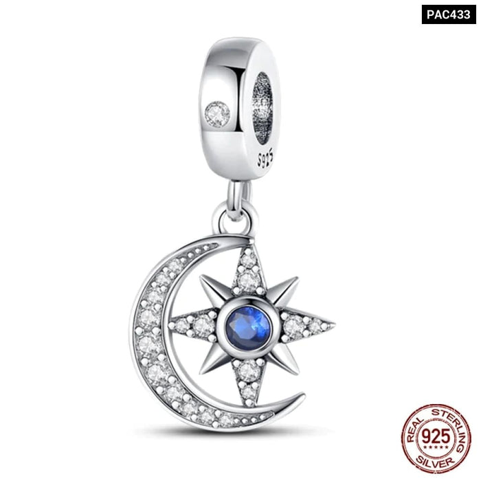 Womens 925 Sterling Silver Sparkling Zircon Star Moon