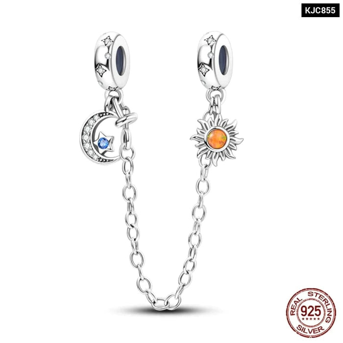 Womens 925 Sterling Silver Sparkling Zircon Star Moon