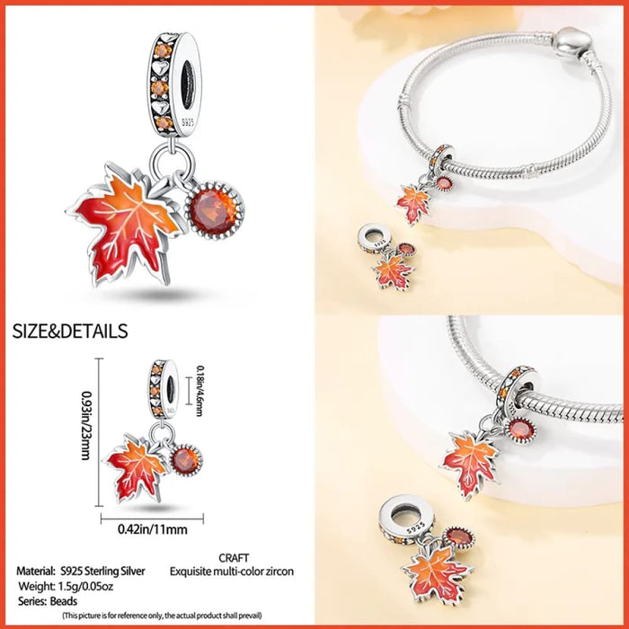 Womens 925 Sterling Silver Squirrel Maple Leaf Autumn