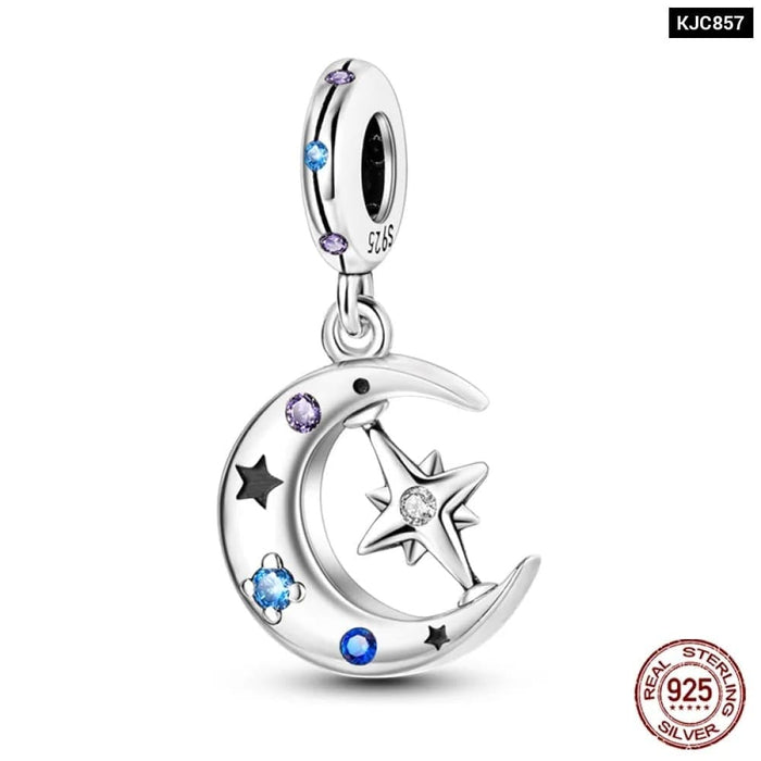 Womens 925 Sterling Silver Star Moon Pyramid Airplane