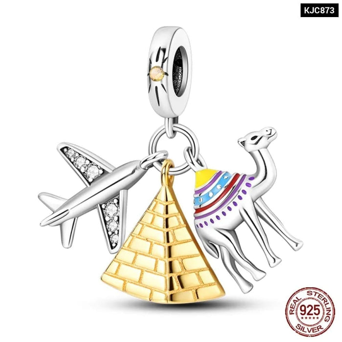 Womens 925 Sterling Silver Star Moon Pyramid Airplane