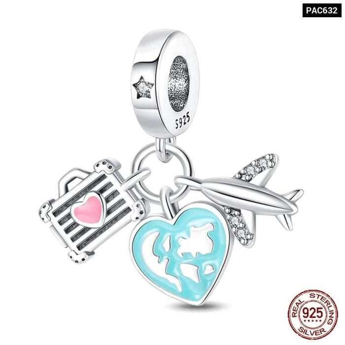 Womens 925 Sterling Silver Travel Aircraft Series Charms