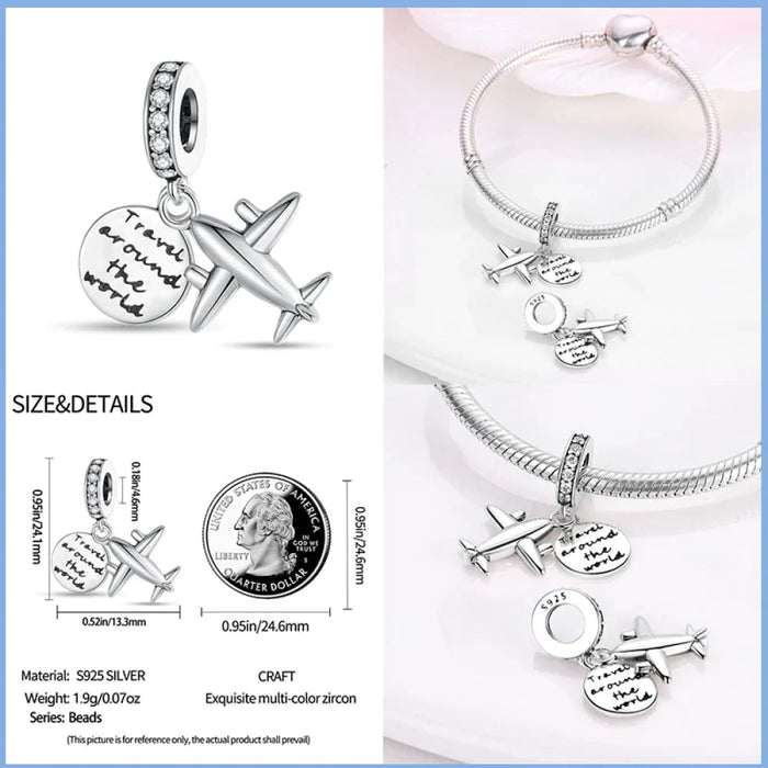 Womens 925 Sterling Silver Travel Aircraft Series Charms