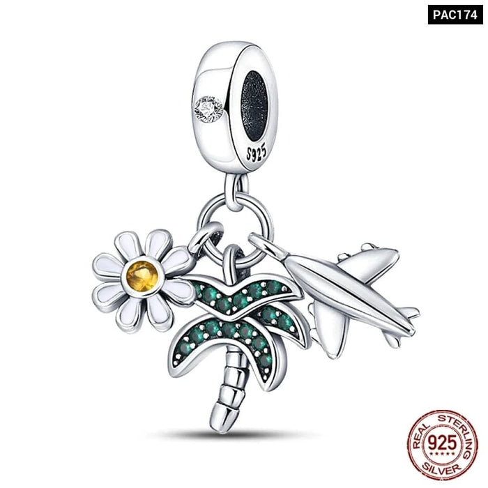 Womens 925 Sterling Silver Travel Aircraft Series Charms