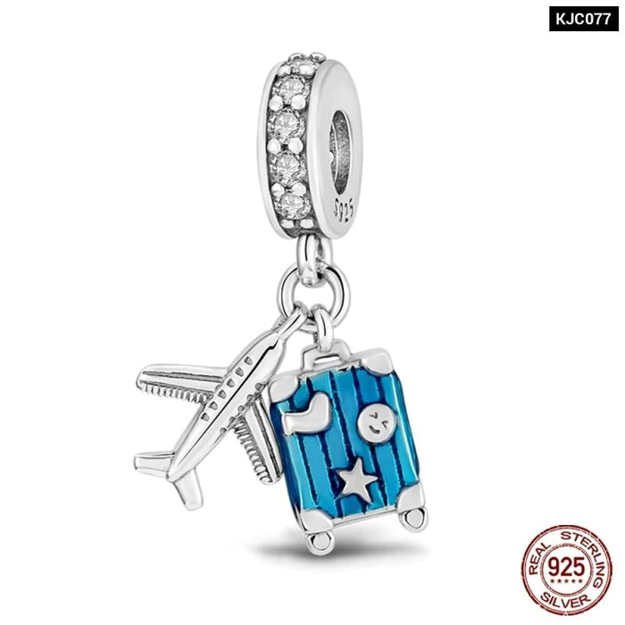 Womens 925 Sterling Silver Travel Aircraft Series Charms