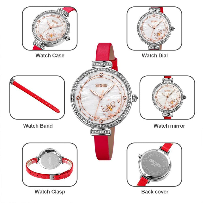 Women’s Pu Band Leather Analog Display Quartz 3atm 30m