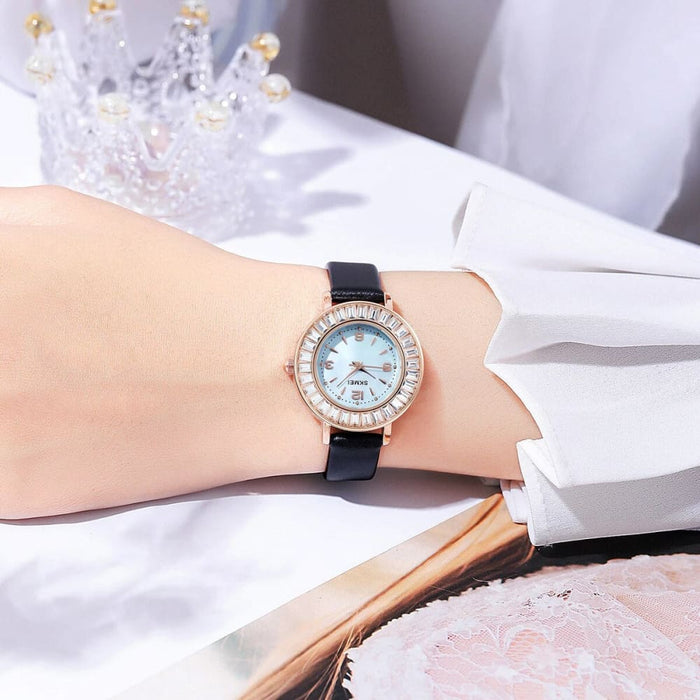 Women’s Pu Band Leather Analog Gradient Display Quartz