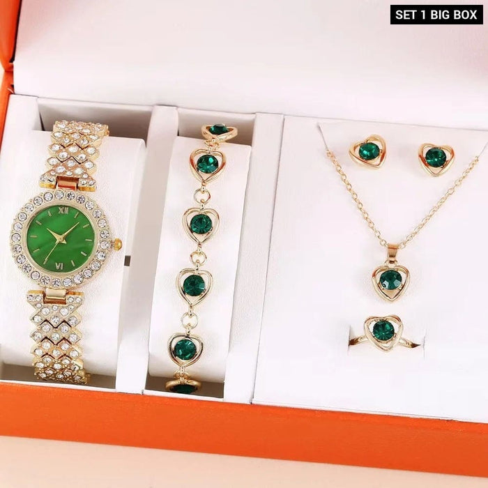 Womens Crystal Quartz Watch Earrings 5pcs Set