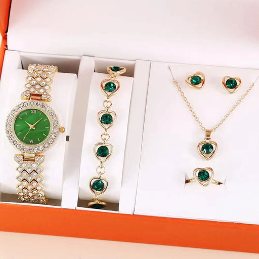 Womens Crystal Quartz Watch Earrings 5pcs Set