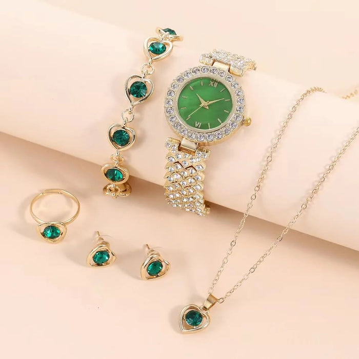 Womens Crystal Quartz Watch Earrings 5pcs Set