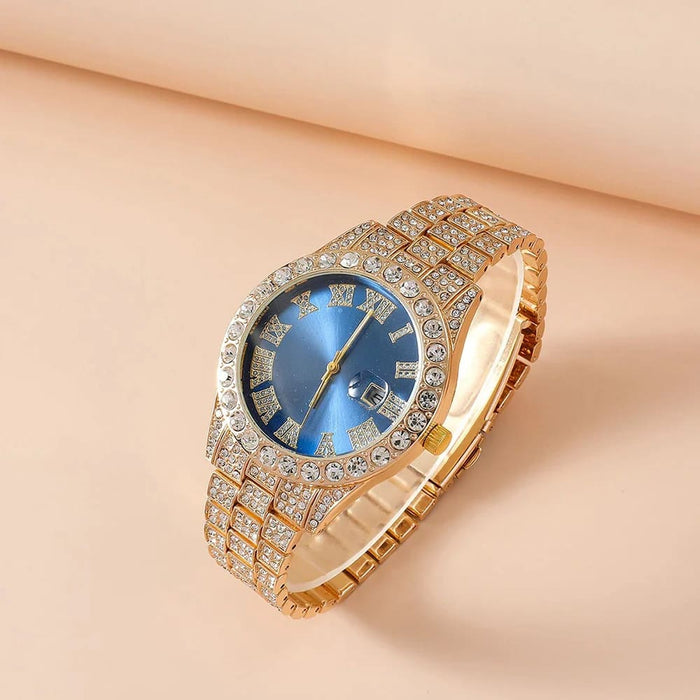 Womens Big Dial Iced Out Quartz Rhinestone Wrist Watch