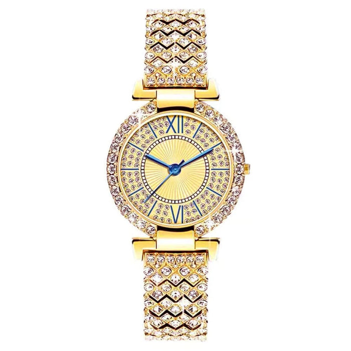 Womens Diamond Quartz Watch Gold Plated Bangles Exquisite