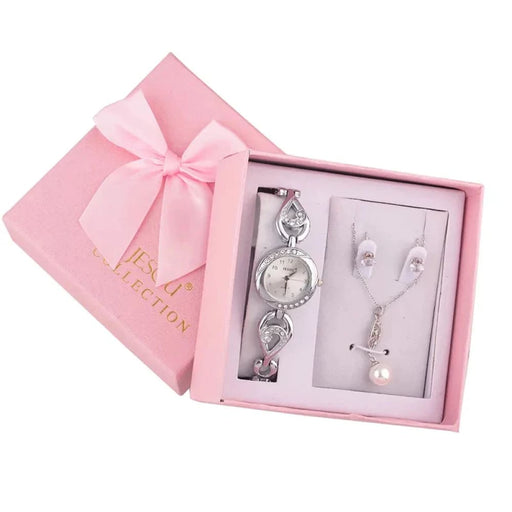 Womens Earrings Necklace Quartz Watch 3pcs Set With Box