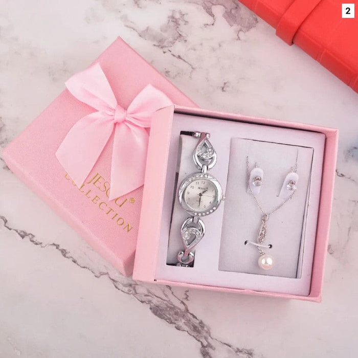 Womens Earrings Necklace Quartz Watch 3pcs Set With Box