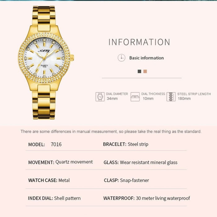 Women’s Elegant Casual Goldn Watch Crystal Diamond Inlaid