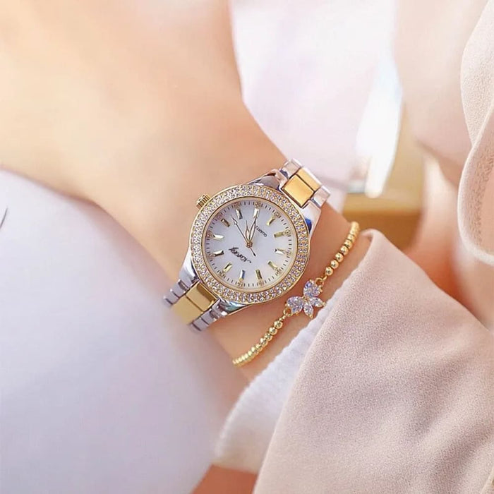 Women’s Elegant Casual Goldn Watch Crystal Diamond Inlaid