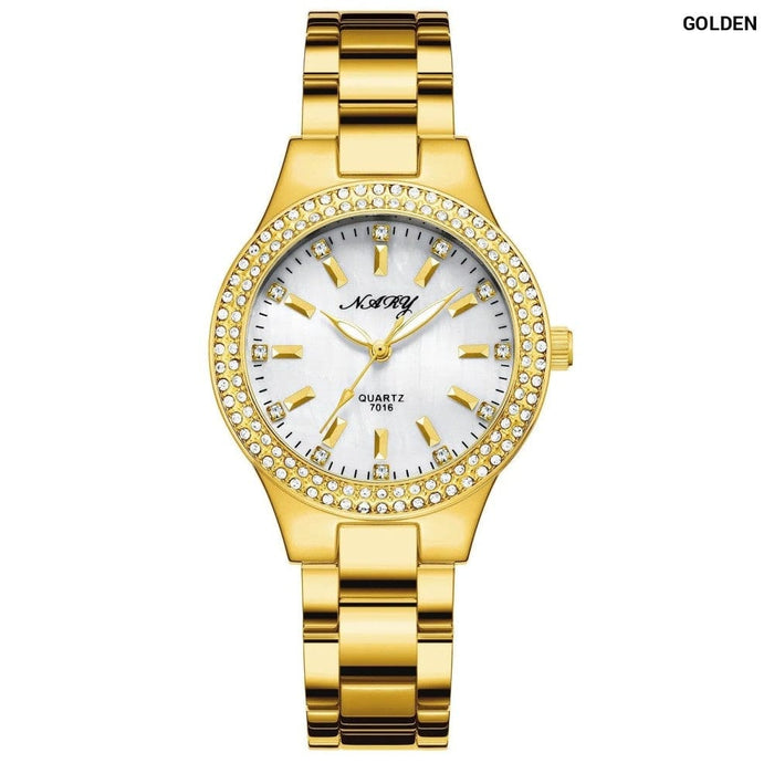 Women’s Elegant Casual Goldn Watch Crystal Diamond Inlaid