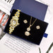 Womens Gold Crystal Design Necklace Earrings Ring Quartz