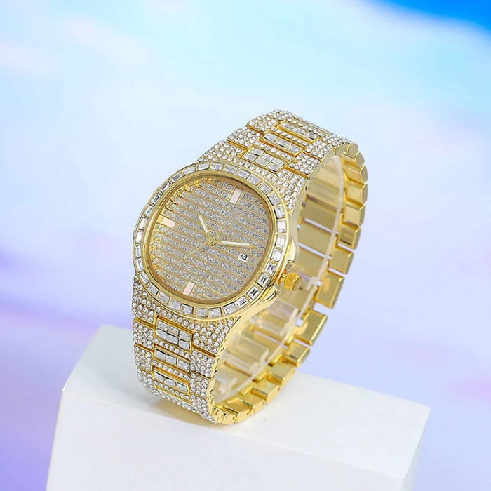 Womens Iced Out Diamond Quartz Watch Rhinestone 4pcs