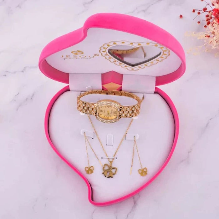 Womens Pendant Earrings Necklace Bracelet Watch Set With Box