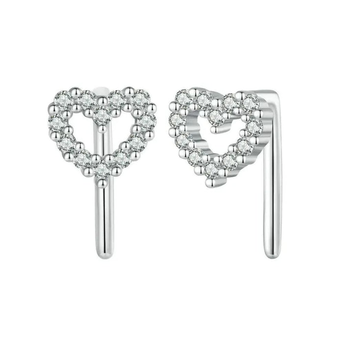 Womens Platinum Gold Plated Heart Stud Earrings | 925