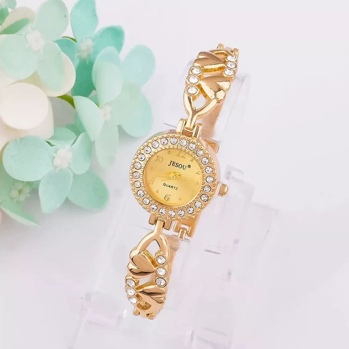 Womens Quartz Bracelet Watch Gold Crystal Design Necklace