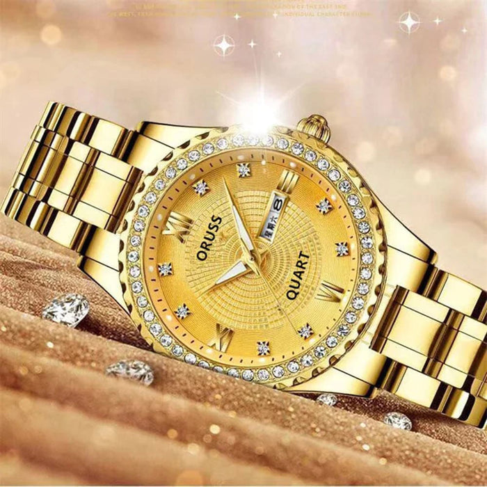 Womens Quartz Diamond Watch Shiny Crystal Stainless Steel