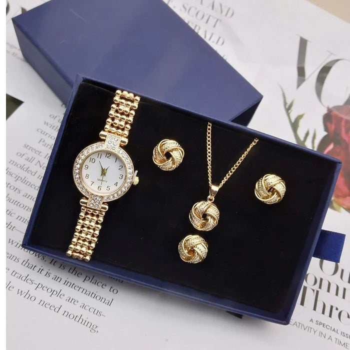 Womens Quartz Watch Geometric Earrings Necklace Ring