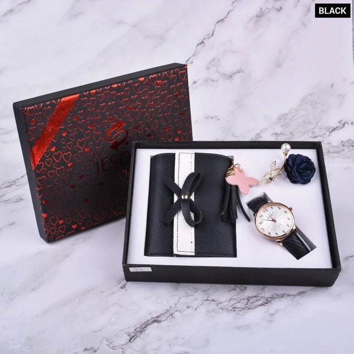 Womens Quartz Watch Wallet Corsage 3pcs Set