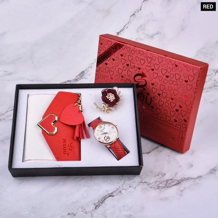 Womens Quartz Watch Wallet Corsage 3pcs Set