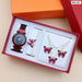 Womens Quartz Wrist Watch Butterfly Jewelry 4pcs Set