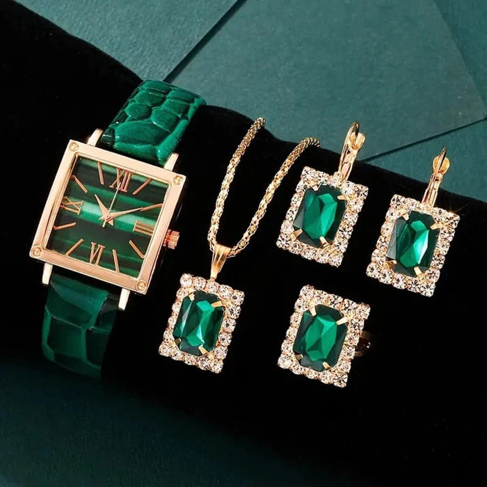 Womens Square Dial Quartz Watch Jewelry Set With Box