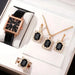 Womens Square Dial Quartz Watch Jewelry Set With Box