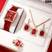 Womens Square Dial Quartz Watch Jewelry Set With Box