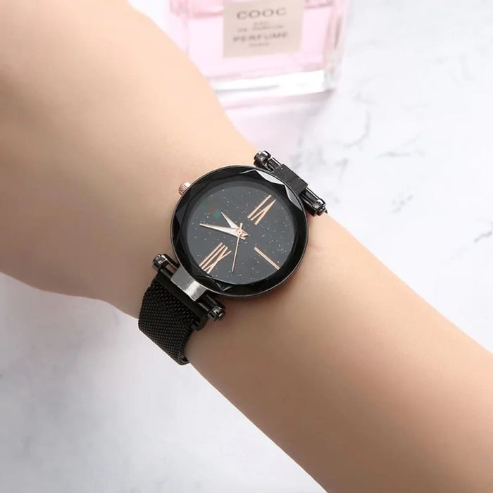 Womens Starry Sky Mesh With Magnetic Buckle Quartz Watch