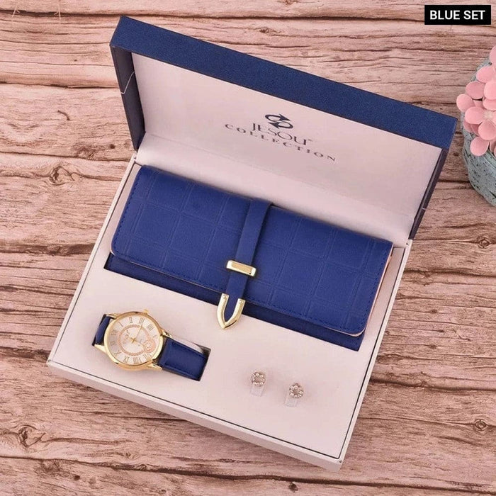 Womens Wallet Earrings Quartz Watch 3pcs Set