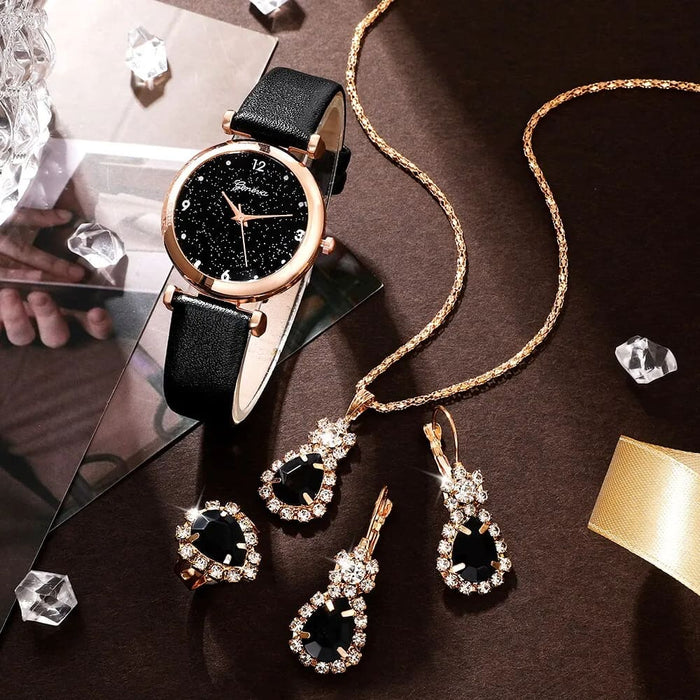 Womens Watches Set Luxury Rhinestone Women Fashion Elegant