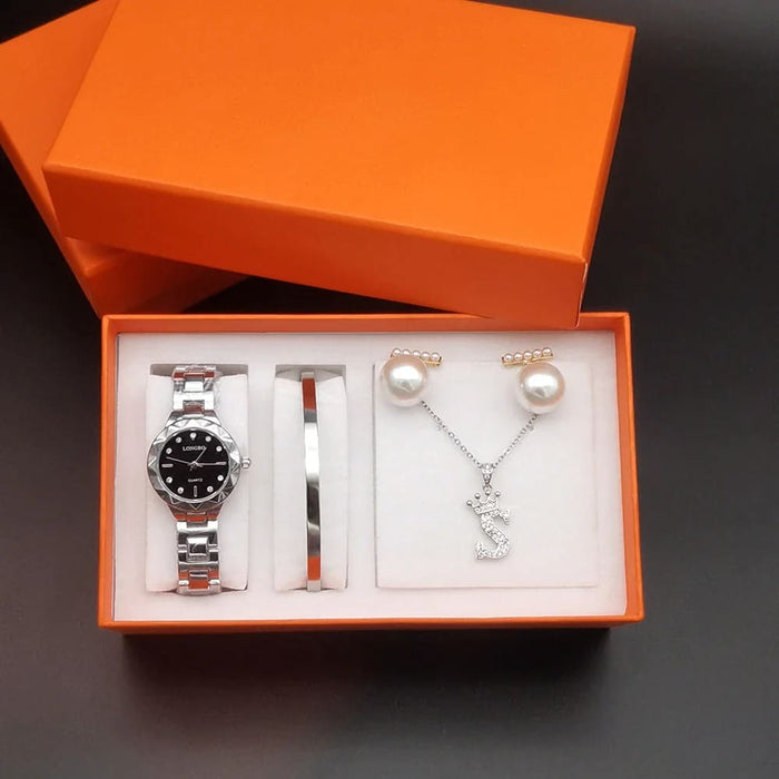 Womens Waterproof Quartz Watch 4pcs Set With Accessory & Box