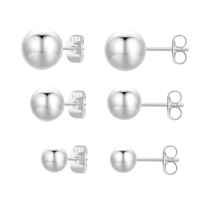 Womens White Gold Plated Ball Stud Earrings 925 Sterling