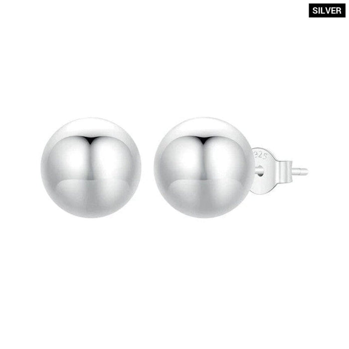 Womens White Gold Plated Ball Stud Earrings 925 Sterling