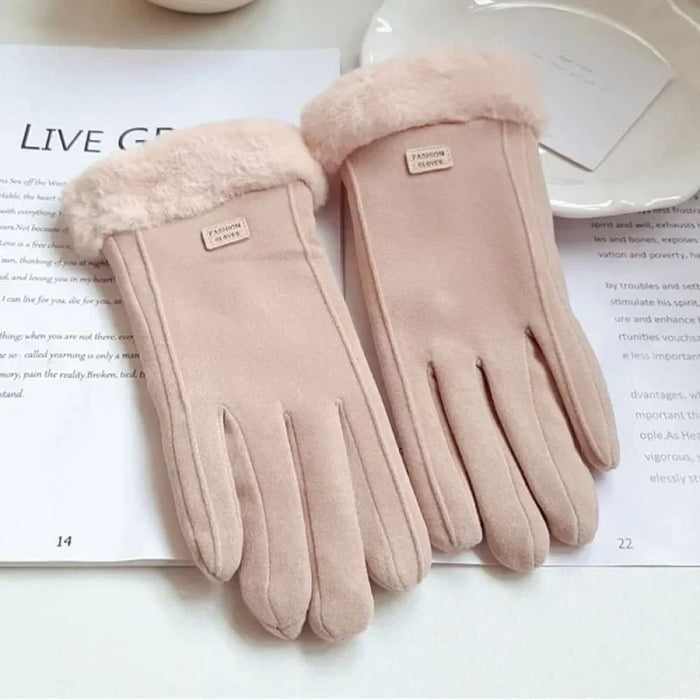 Womens Winter Plush Gloves Warm Suede Outdoor Guantes