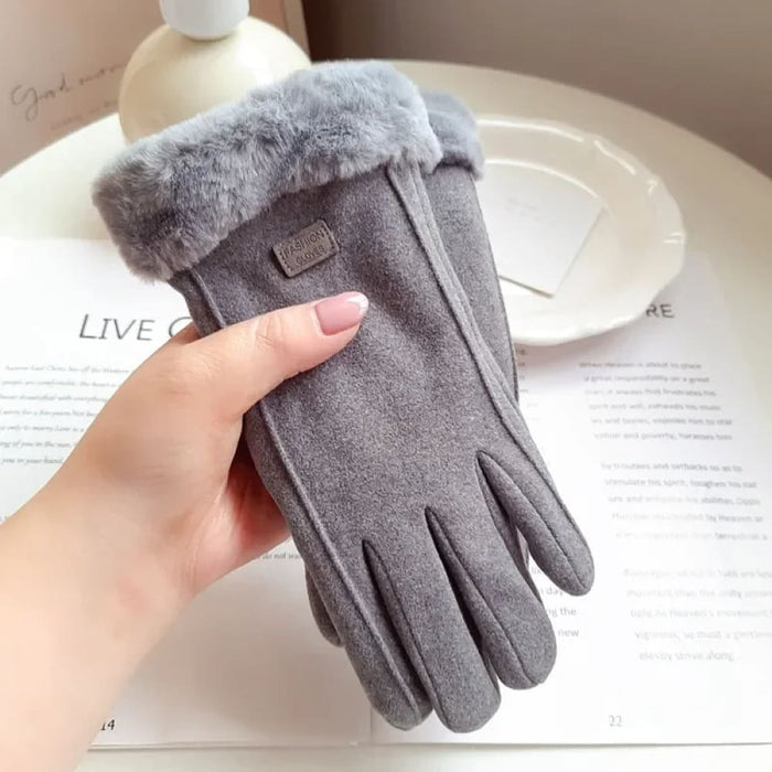 Womens Winter Plush Gloves Warm Suede Outdoor Guantes