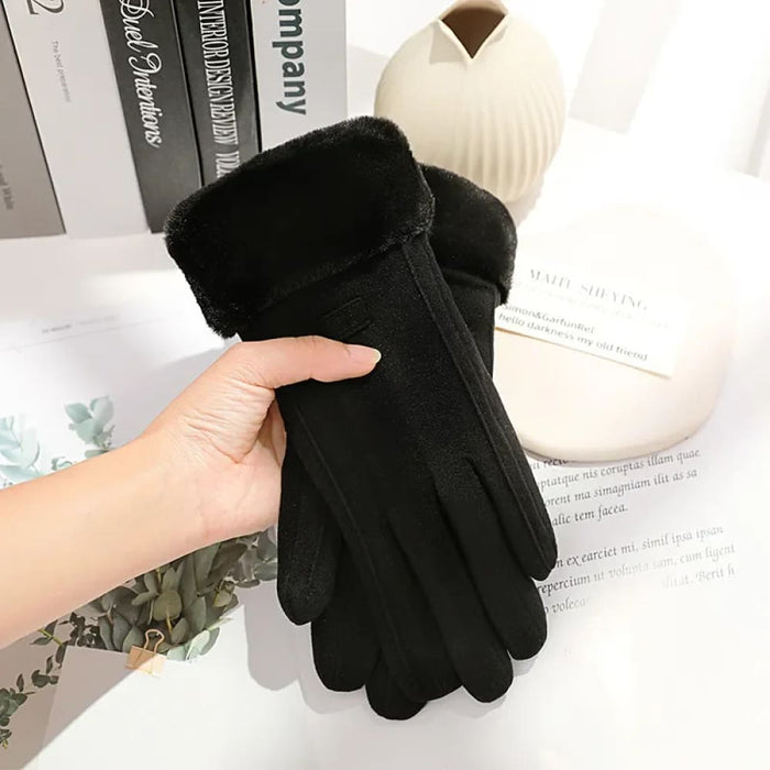 Womens Winter Plush Gloves Warm Suede Outdoor Guantes