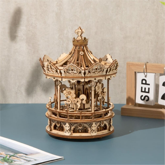 3d Wooden Puzzle 336pcs Rotatable Diy Romantic Carousel