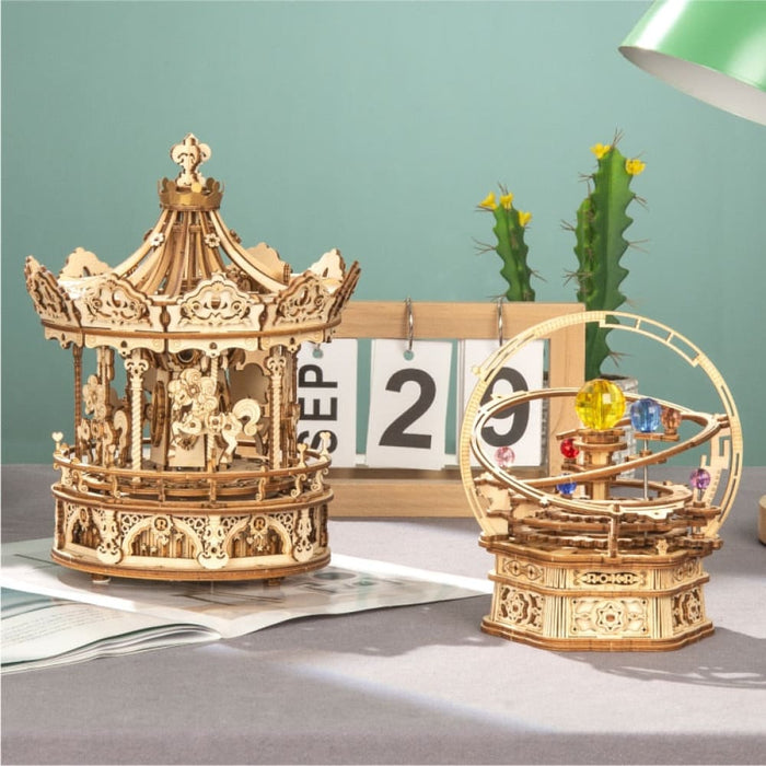 3d Wooden Puzzle 336pcs Rotatable Diy Romantic Carousel